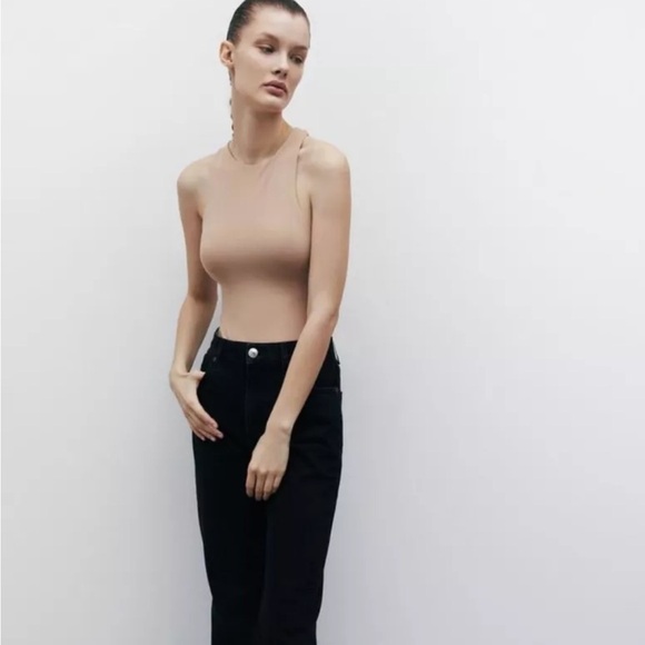 Zara Halterneck bodysuit in Nude - Picture 1 of 5